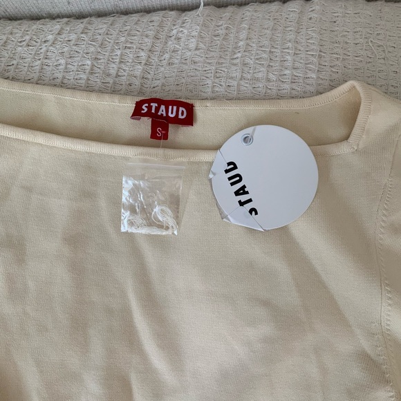 NWT New STAUD CLAUDE Sweater Knit Mini Long Sleeve DRESS Boat Neck BUTTERCREAM - Picture 8 of 12